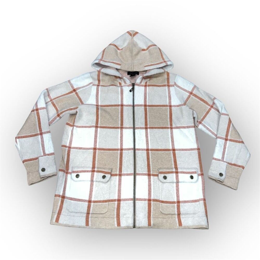 Rachel Zoe, Plaid Full Zipper Soft Cozy Hooded Sweater Jacket Women’s 1X